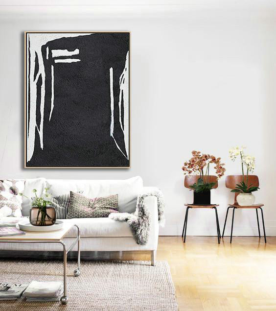 Wall Art Ideas For Living Room,Black And White Minimal Painting On Canvas - Modern Canvas Art